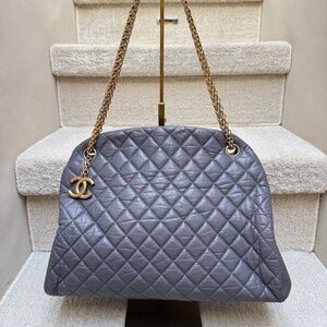 Chanel Lambskin Quilted Large Just Mademoiselle Handbag in Grey with Gold Hardwa